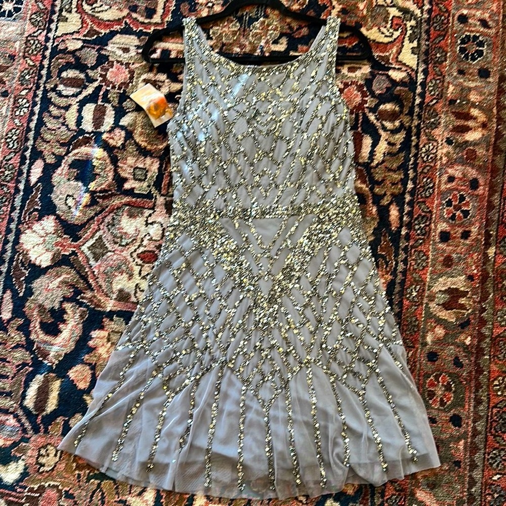 Aidan Mattox Silver sequin party / evening midi Dress